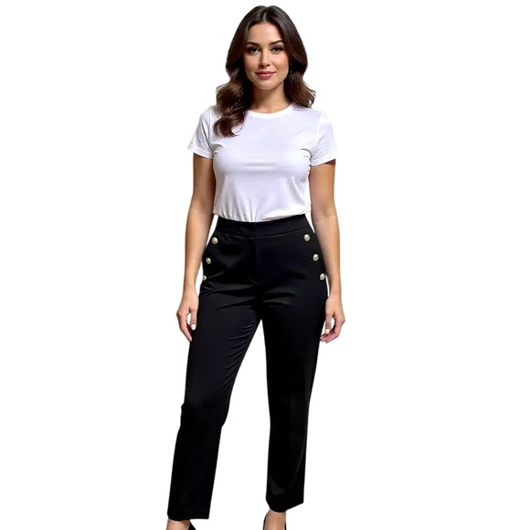 Rachel Zoe Pants - Rachel Zoe Black Hi Rise Slim Leg Button Front Ankle Pants Size 6 NWT